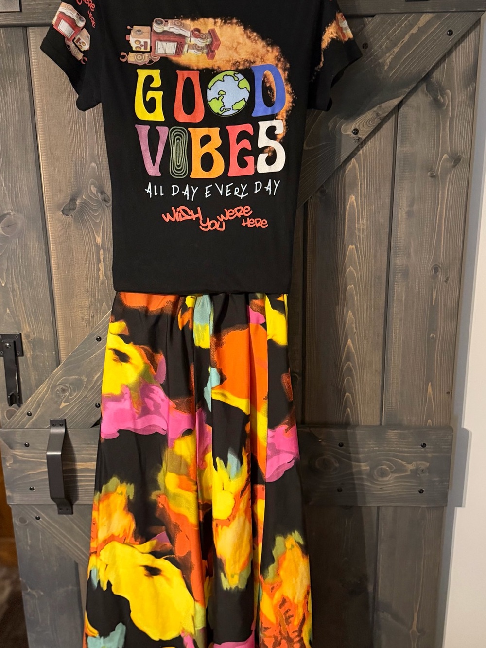 Upcycled Tshirt Dress with full Maxi Skirt - Picture 6 of 9